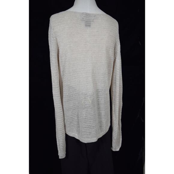 Tahari Linen Beige Pullover Sweater Scoop Neck Textured Stripes Hip Length Sz L - Picture 4 of 9